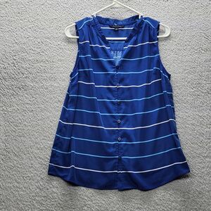 Tommy Hilfiger Sleeveless Striped Blue Button Down Top Women's Size Medium